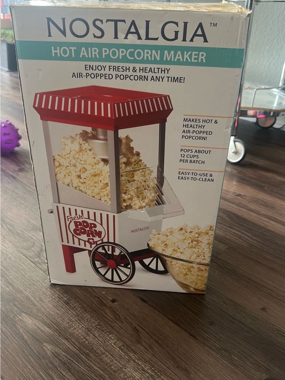 Nostalgia Red and White Cart-Style Hot Air Popcorn Maker